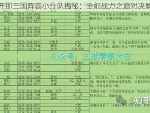 放开那三国阵容小分队揭秘：全能战力之巅对决解析