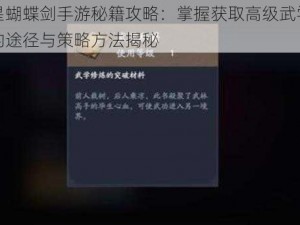 流星蝴蝶剑手游秘籍攻略：掌握获取高级武学秘籍的途径与策略方法揭秘