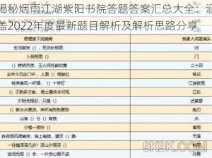 揭秘烟雨江湖紫阳书院答题答案汇总大全：涵盖2022年度最新题目解析及解析思路分享