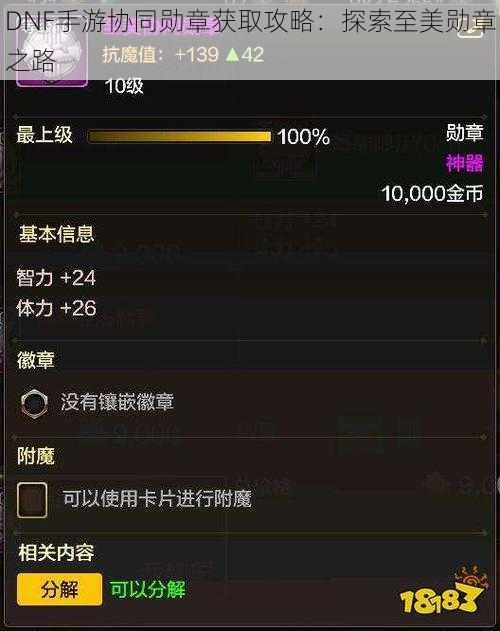 DNF手游协同勋章获取攻略：探索至美勋章之路