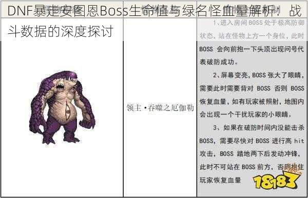 DNF暴走安图恩Boss生命值与绿名怪血量解析：战斗数据的深度探讨