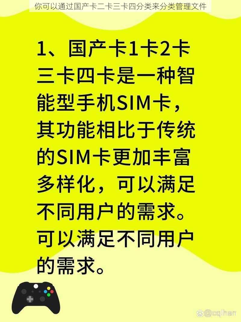 你可以通过国产卡二卡三卡四分类来分类管理文件