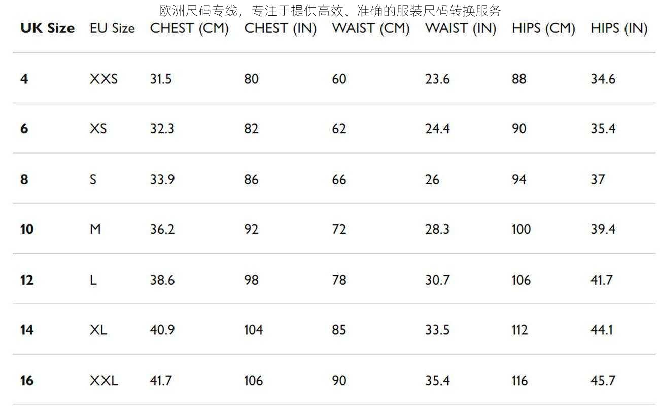 欧洲尺码专线，专注于提供高效、准确的服装尺码转换服务