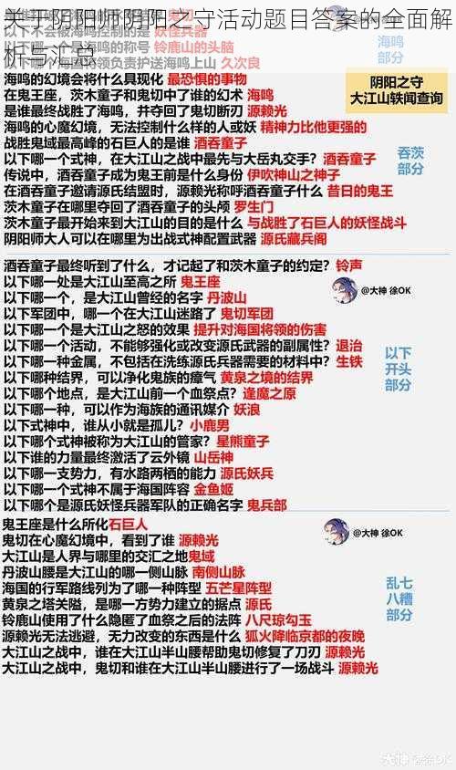 关于阴阳师阴阳之守活动题目答案的全面解析与汇总