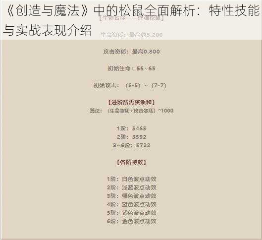 《创造与魔法》中的松鼠全面解析：特性技能与实战表现介绍