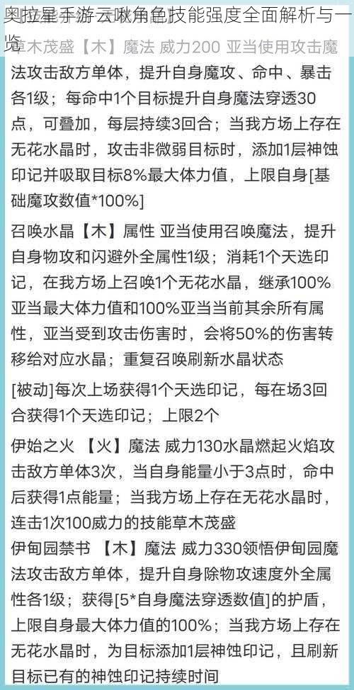 奥拉星手游云啾角色技能强度全面解析与一览