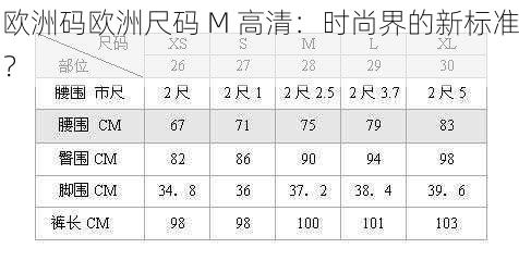 欧洲码欧洲尺码 M 高清：时尚界的新标准？