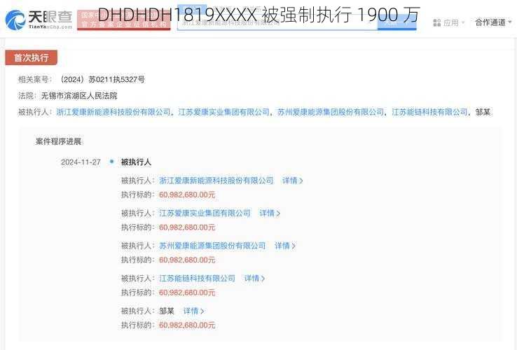 DHDHDH1819XXXX 被强制执行 1900 万