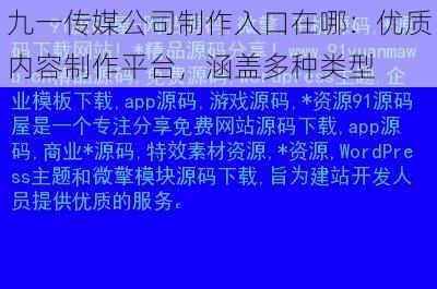 九一传媒公司制作入口在哪：优质内容制作平台，涵盖多种类型