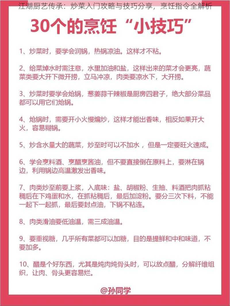 江湖厨艺传承：炒菜入门攻略与技巧分享，烹饪指令全解析