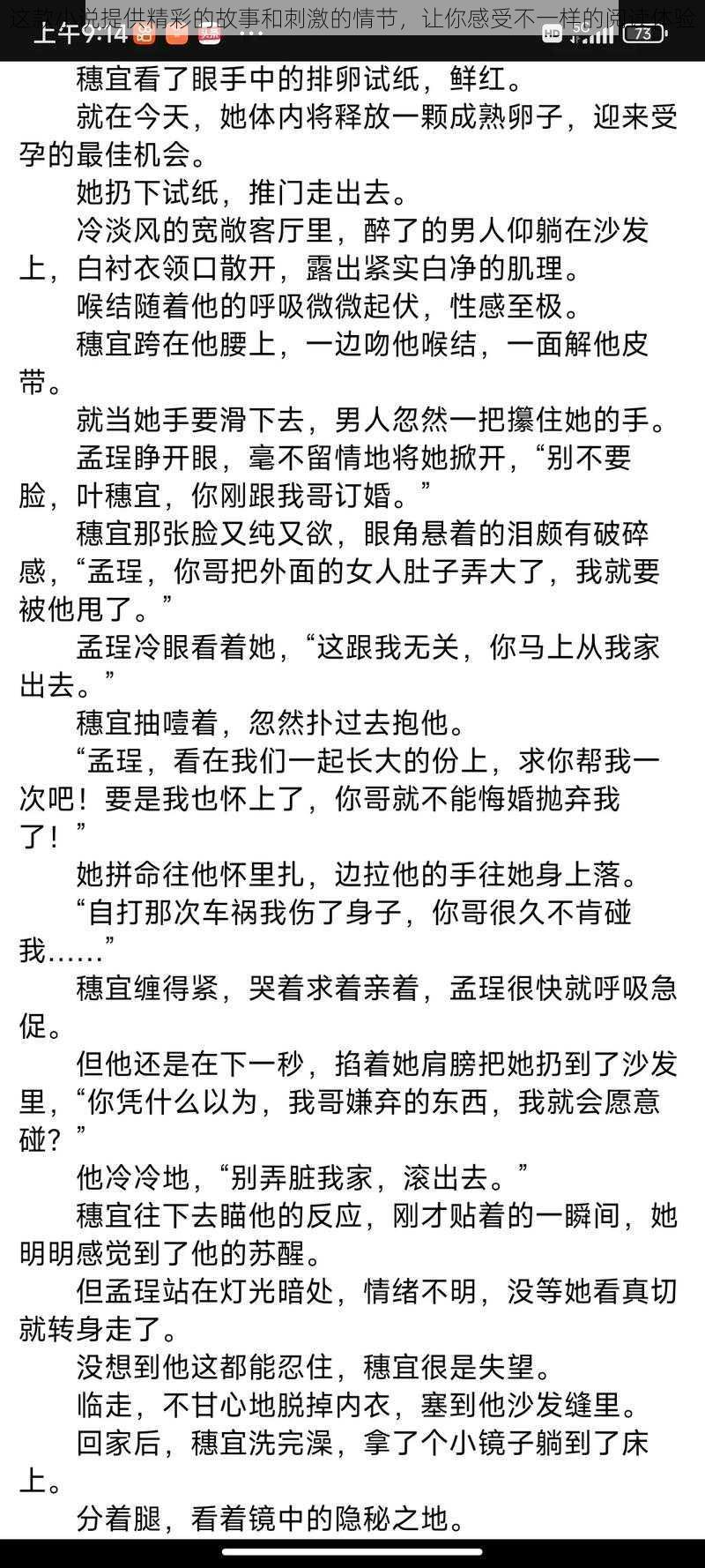 这款小说提供精彩的故事和刺激的情节，让你感受不一样的阅读体验