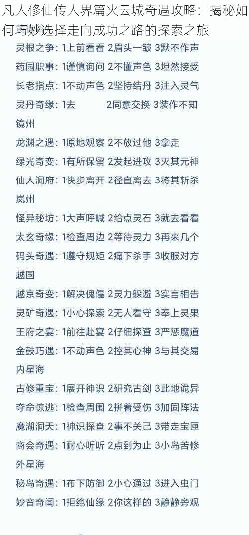 凡人修仙传人界篇火云城奇遇攻略：揭秘如何巧妙选择走向成功之路的探索之旅