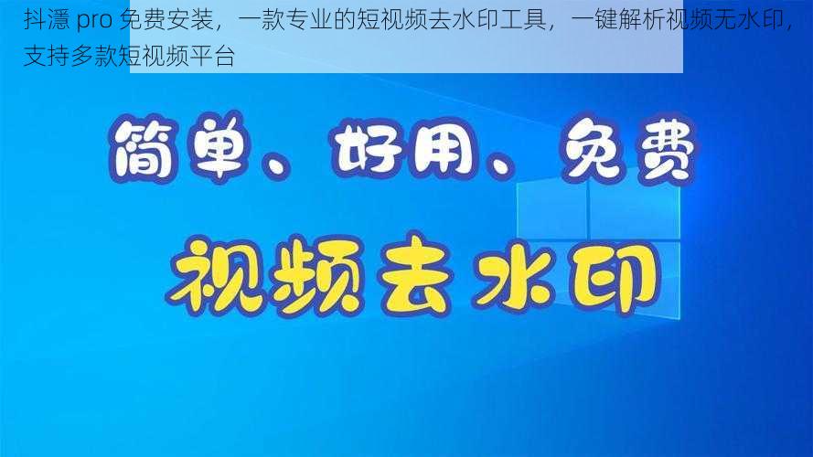 抖濦 pro 免费安装，一款专业的短视频去水印工具，一键解析视频无水印，支持多款短视频平台