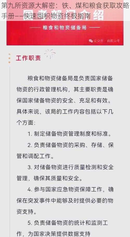 第九所资源大解密：铁、煤和粮食获取攻略手册——快速囤积物资终极指南