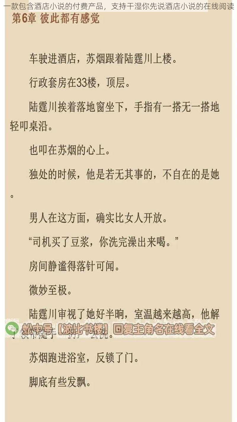 一款包含酒店小说的付费产品，支持干湿你先说酒店小说的在线阅读