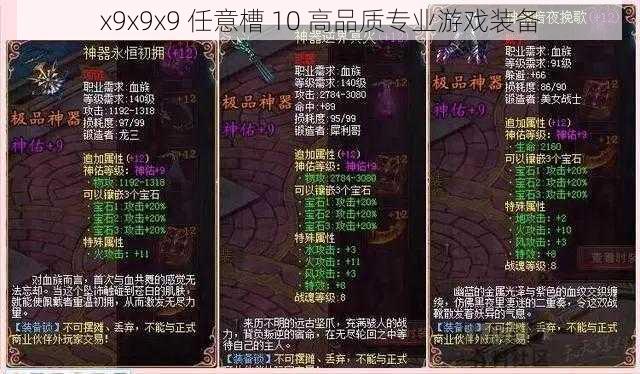 x9x9x9 任意槽 10 高品质专业游戏装备