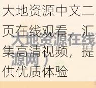 大地资源中文二页在线观看，汇集高清视频，提供优质体验