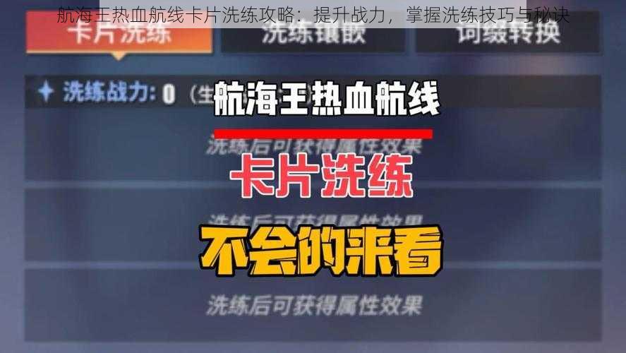 航海王热血航线卡片洗练攻略：提升战力，掌握洗练技巧与秘诀