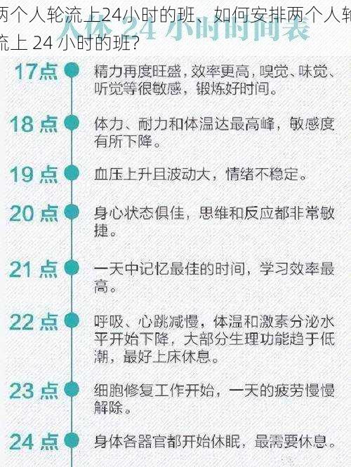 两个人轮流上24小时的班、如何安排两个人轮流上 24 小时的班？