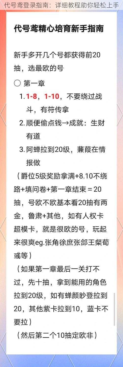 代号鸢登录指南：详细教程助你轻松上手