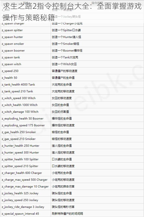 求生之路2指令控制台大全：全面掌握游戏操作与策略秘籍