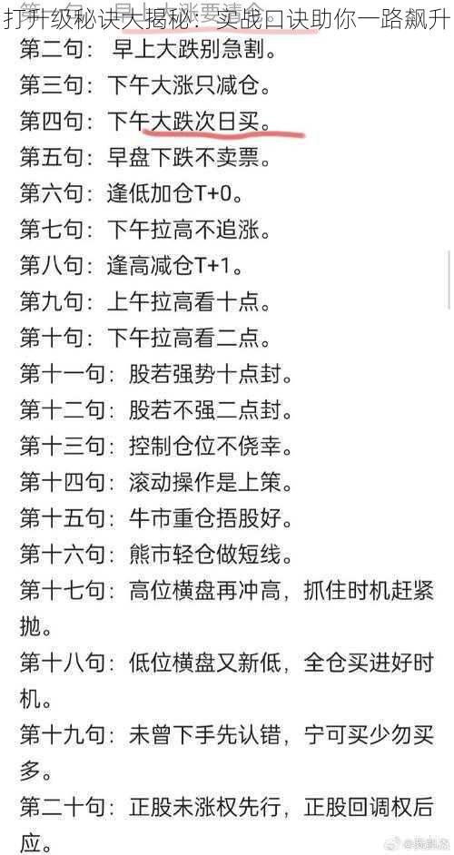 打升级秘诀大揭秘：实战口诀助你一路飙升