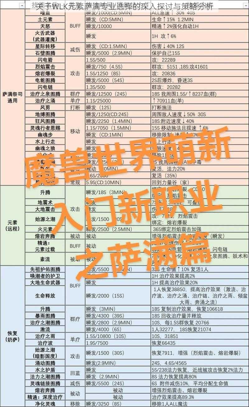 关于WLK元素萨满专业选择的深入探讨与策略分析