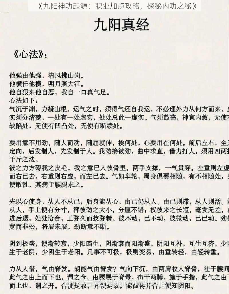 《九阳神功起源：职业加点攻略，探秘内功之秘》