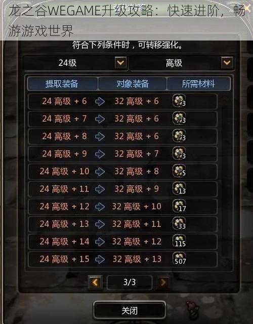 龙之谷WEGAME升级攻略：快速进阶，畅游游戏世界