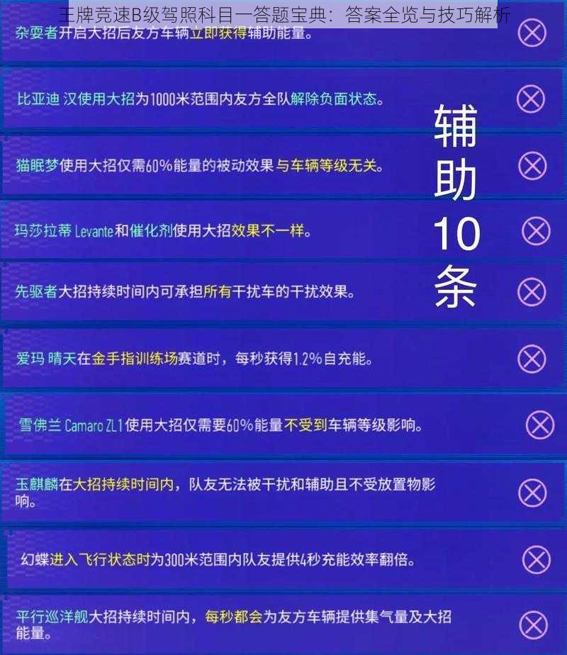 王牌竞速B级驾照科目一答题宝典：答案全览与技巧解析