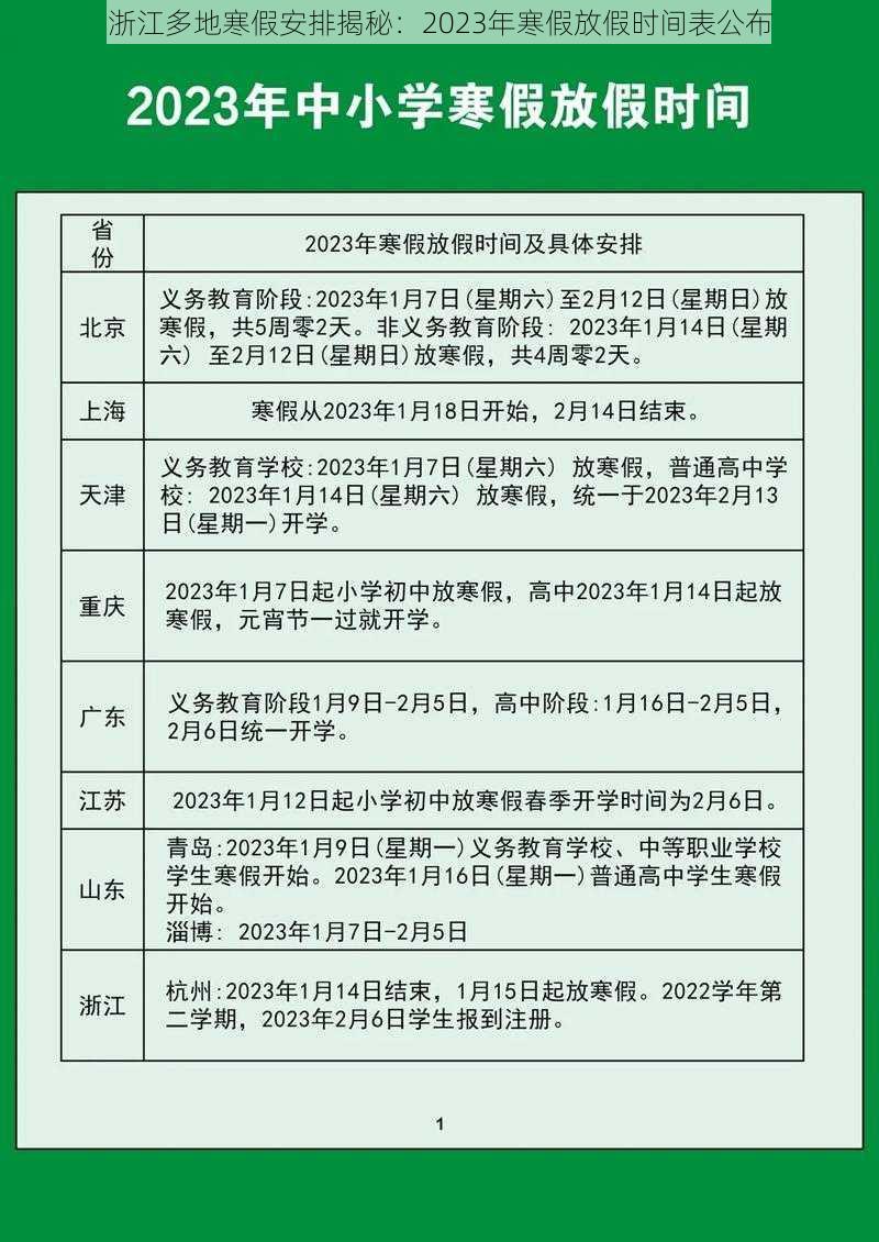 浙江多地寒假安排揭秘：2023年寒假放假时间表公布